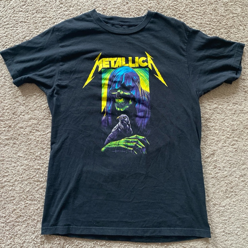 Metallica Grim Reaper Crow Graphic T-Shirt Medium Black Band Tee Metal